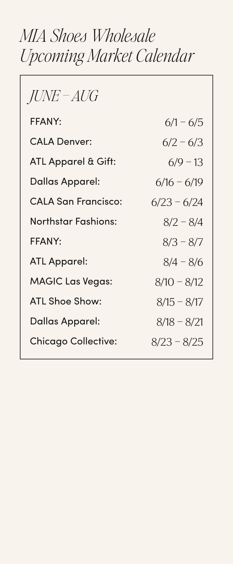 Upcoming Market Calendar