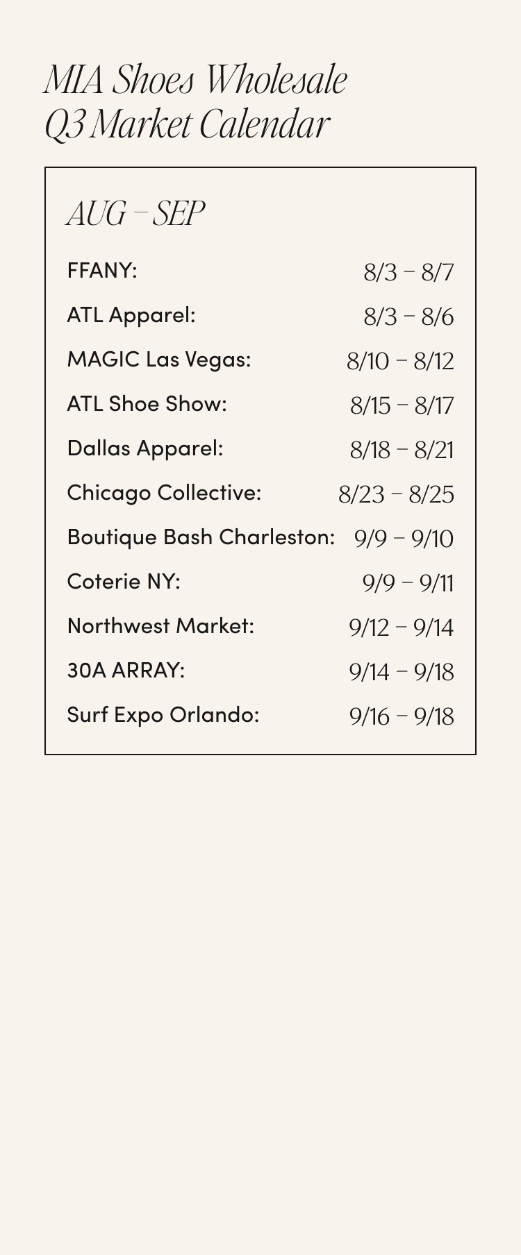 Upcoming Market Calendar
