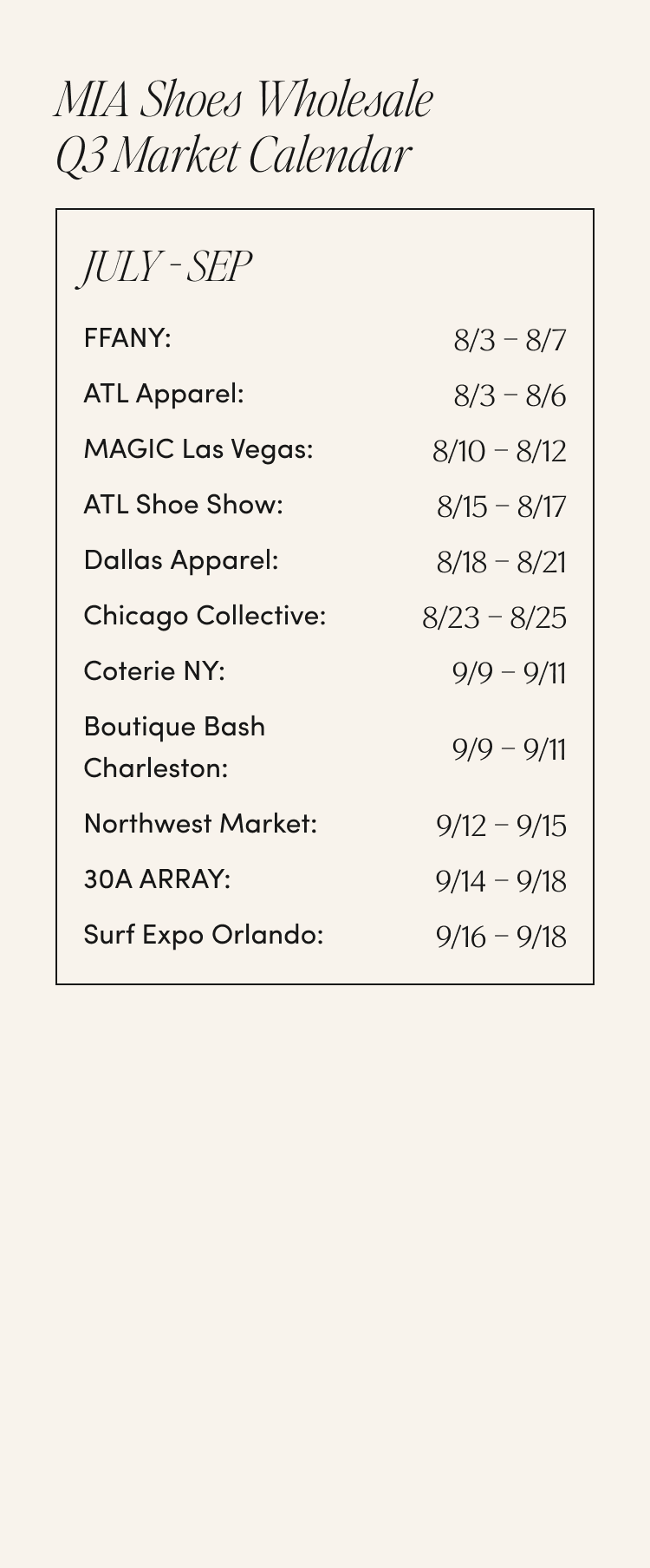 Upcoming Market Calendar